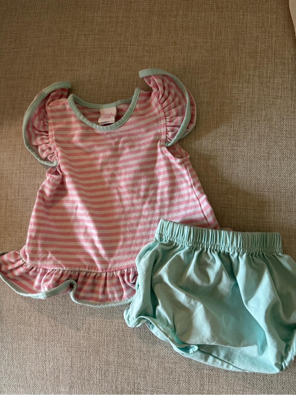 Toddler Pink Stripe Top & Mint Bloomers Set - Stitchy Fish